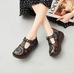 Socofy Retro Ethnic Floral Platform Shoes
