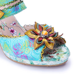 Socofy Summer Handmade Leather Baroque High Heel Sandals