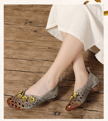 Socofy Retro Ethnic Inspired Handmade Leather Hollow Flats