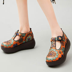 Socofy Retro Ethnic Floral Platform Shoes