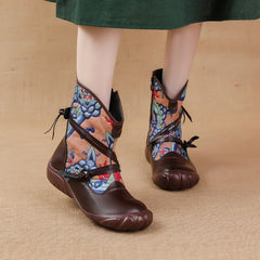 Socofy Vintage Ethnic Leather Short Boots
