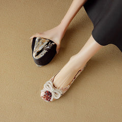 Socofy Spring Summer Handmade Square Toe Bow Flats