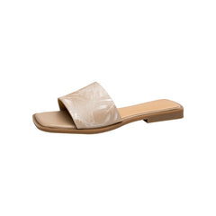 Socofy Square Toe Vintage Ethnic Flat Slippers