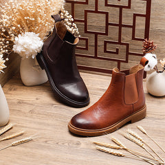 Socofy Fall Winter Genuine Leather Mid Heel Chelsea Boots