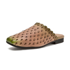 Socofy Spring Summer Leather Vintage Flat Slippers