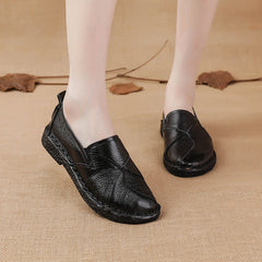 Socofy Top Grain Leather Block Flats