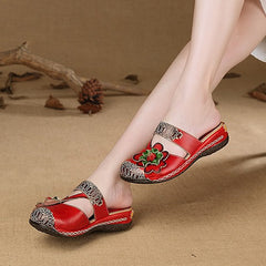 Socofy Summer Leather Printed Slippers