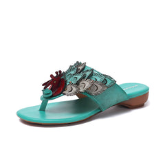 Vintage Handmade Leather Low Heel Open Toe Slipper