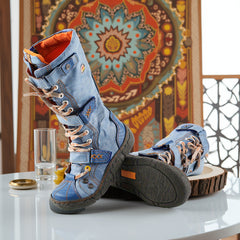 Socofy Modern Flat Zipper Mid Calf Boots