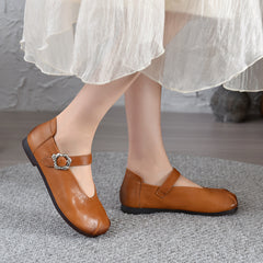 2025 Socofy Vicconfy Summer Retro Shallow Mouth Soft Sole Comfortable Leather Women's Flat Shoes