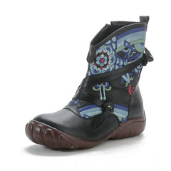 Socofy Vintage Ethnic Leather Short Boots