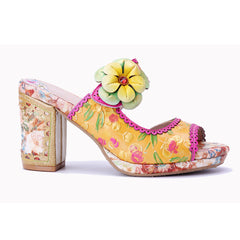 Socofy Summer Handmade Leather Floral High Heel Sandals