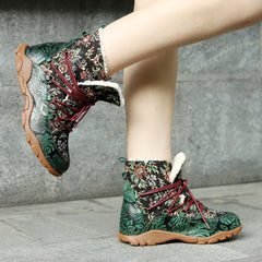 Socofy Handmade Printed Leather Short Boots