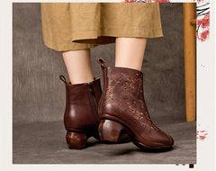 Socofy Retro Handmade Ethnic Floral Embroidered Boots