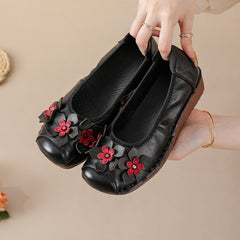 Socofy Genuine Leather Low Cut Platform Shoes