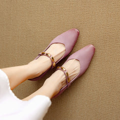 Socofy Autumn Leather Square Toe Retro Chunky Heel Shoes
