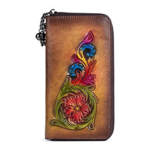 Socofy Retro Head Layer Cowhide Women Wallet Embossed Purse For Women Genuine Leather Luxury Clutch