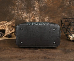 Socofy Retro Embossed Genuine Leather Women Shoulder Bucket Bag Cowhide Handbag Female Large Capacity Crossbody Bags