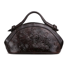 Socofy Women's Shoulder Bag Luxury Genuine Leather Handbag Female Oil Wax Cowhide Bag Ladies Retro Embossed Women Bag