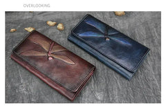 Socofy Women's Wallet Retro Cowhide Card Holder New Genuine Leather Long Ladies Purse Handmade Wallets Phone Bag