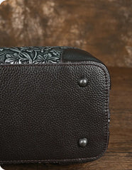 Socofy Retro Embossed Genuine Leather Women Shoulder Bucket Bag Cowhide Handbag Female Large Capacity Crossbody Bags