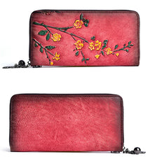 Socofy Vintage Women Genuine Leather Wallets Embossed Long Zipper Wallet Ladies Purse Cards Holder