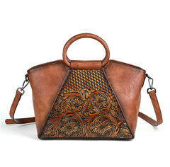 Socofy Embossed Women's Bag Luxury Designer Exquisite Vintage Leather Bag
