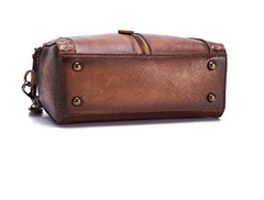 Socofy Genuine Leather Women Shoulder Bag Vintage Embossed Top-handle Bags For Female Hand-painted Retro Crossbody Bag Ladies