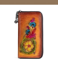 Socofy Retro Head Layer Cowhide Women Wallet Embossed Purse For Women Genuine Leather Luxury Clutch