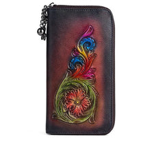 Socofy Retro Head Layer Cowhide Women Wallet Embossed Purse For Women Genuine Leather Luxury Clutch