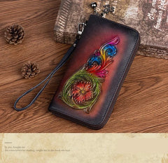 Socofy Retro Head Layer Cowhide Women Wallet Embossed Purse For Women Genuine Leather Luxury Clutch