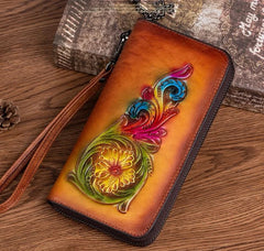 Socofy Retro Head Layer Cowhide Women Wallet Embossed Purse For Women Genuine Leather Luxury Clutch