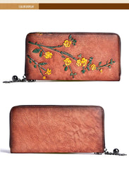 Socofy Vintage Women Genuine Leather Wallets Embossed Long Zipper Wallet Ladies Purse Cards Holder