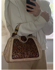 Socofy Handmade Women Shoulder Bag Vintage Carved Leather Women's Bag trend Handbags Female Bags