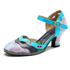 Socofy Aqua Blossom Mary Jane Heels