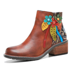 Socofy Autumn Bloom Leather Boots