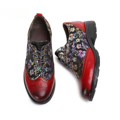 Socofy Ethnic style flower retro cowhide casual women's shoes