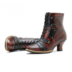 Socofy Leather Vintage Boots High Heeled Boots