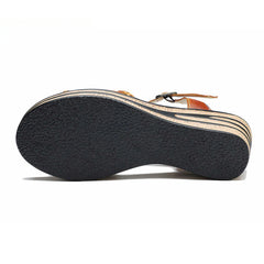 Socofy summer on leather retro three-dimensional flowers casual comfortable sloping sandals