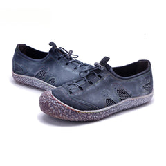 Socofy Vicconfy Genuine Leather Vintage Scuffed Comfort Breathable Mesh Loafers