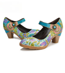 Socofy Vicconfy Floral Handmade Velcro Single Shoes High Heels