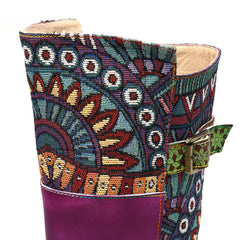 Socofy Vicconfy Genuine Leather Vintage Patchwork Long Warm Boots