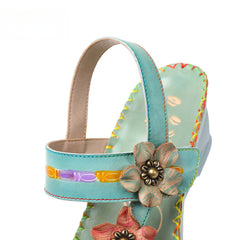Socofy Vicconfy Genunie Leather Floral Handmade Women's Sandals