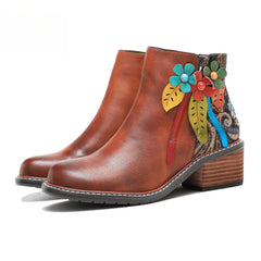 Socofy Autumn Bloom Leather Boots