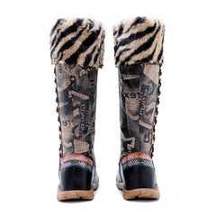 Socofy Vicconfy Printed Patchwork Padded Comfort Flat High Boots