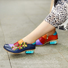 Socofy Vintage Comfort Brock Women's genuine Leather Flats Shoes