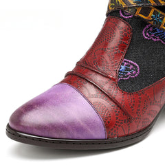 Socofy Vicconfy Patchwork Ethnic Butterfly Women's Boots