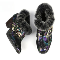 Socofy Vicconfy Genuine Leather Vintage Genuine Wool Patchwork Vintage Illusion Pumps