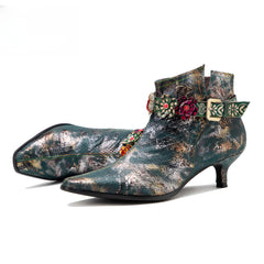 Socofy Retro British style metal texture low heel women's short boots