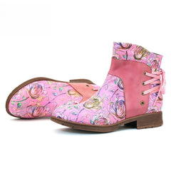 Socofy Vicconfy Retro Leather Blossom Casual Comfort Ankle Boots